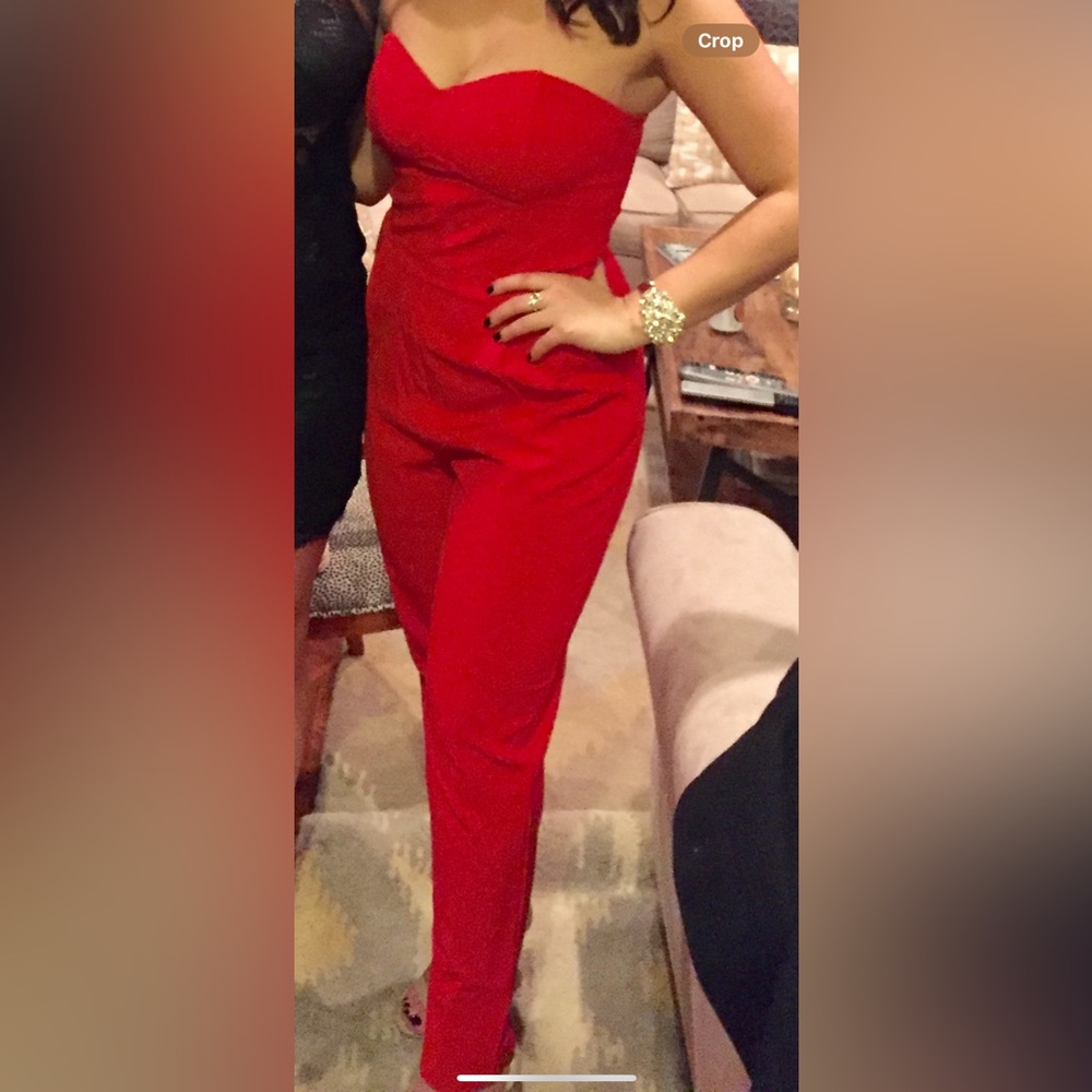 Adelyn Rae red strapless sweetheart jumpsuit